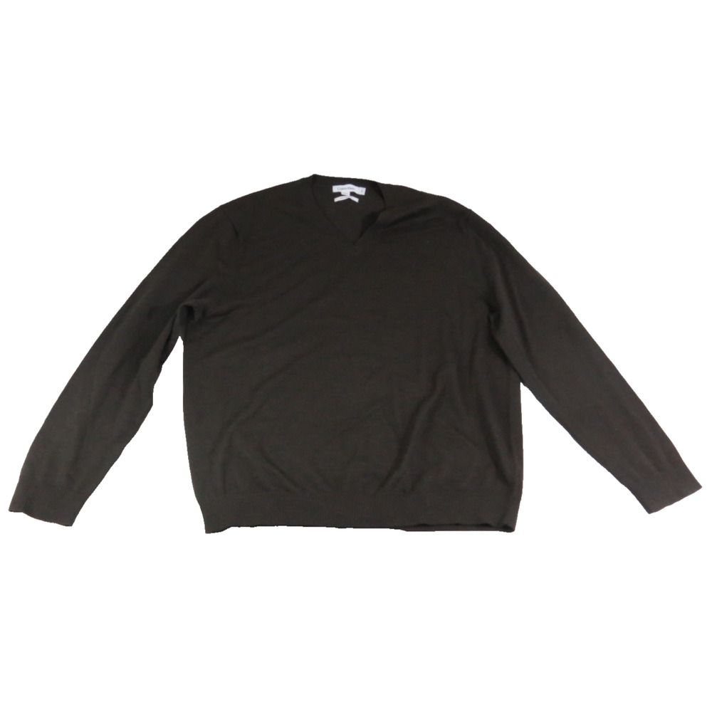 Calvin Klein Merino Wool Sweater Mens XL Brown V Neck Lightweight Soft Pullover